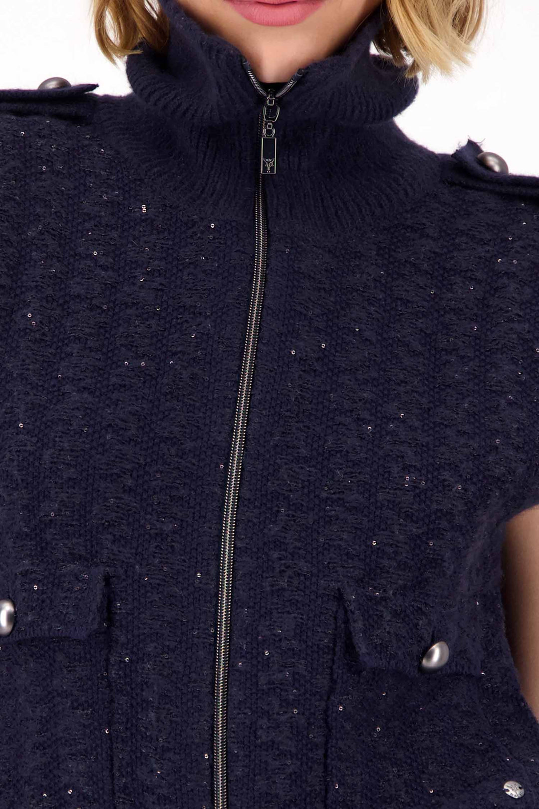 Knitted Vest w Crystals in Navy Night Sky