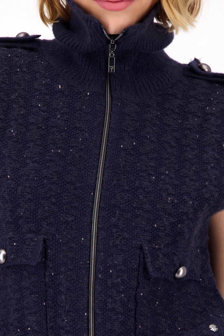 Knitted Vest w Crystals in Navy Night Sky
