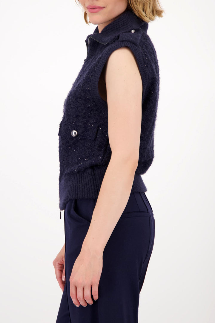Knitted Vest w Crystals in Navy Night Sky