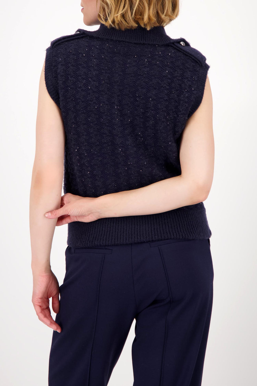 Knitted Vest w Crystals in Navy Night Sky