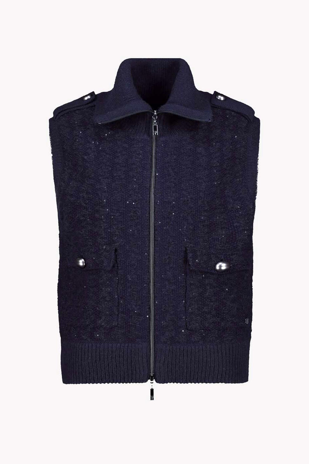 Knitted Vest w Crystals in Navy Night Sky