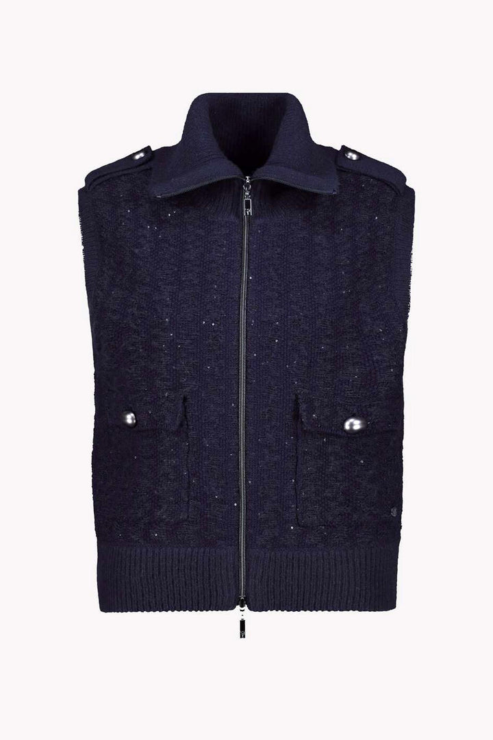 Knitted Vest w Crystals in Navy Night Sky