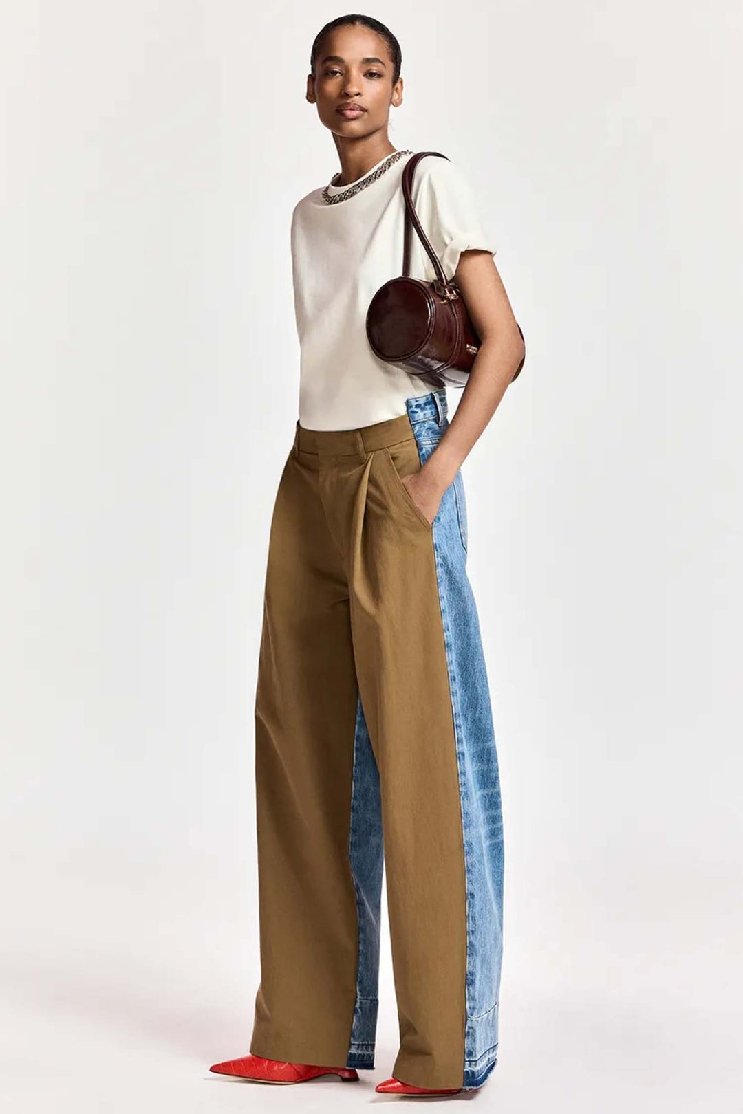 Krisp Fabric Mix Jeams in Camel Club