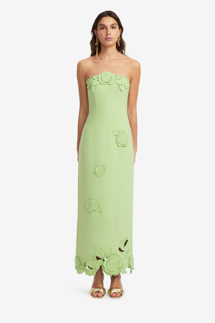 Rayna Applique Bustier Maxi Dress in Juniper Green