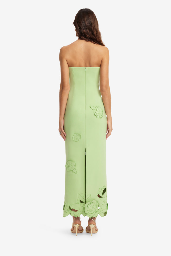 Rayna Applique Bustier Maxi Dress in Juniper Green