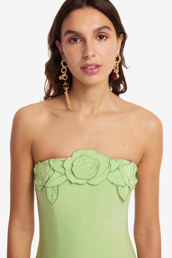 Rayna Applique Bustier Maxi Dress in Juniper Green
