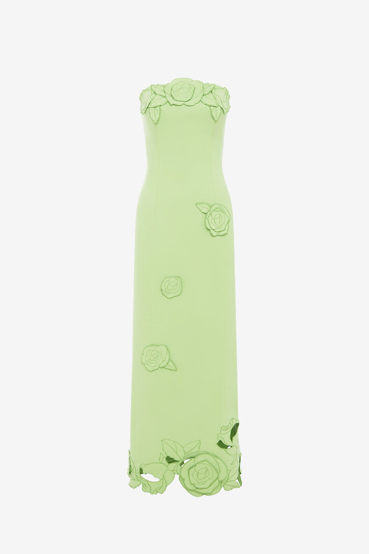 Rayna Applique Bustier Maxi Dress in Juniper Green
