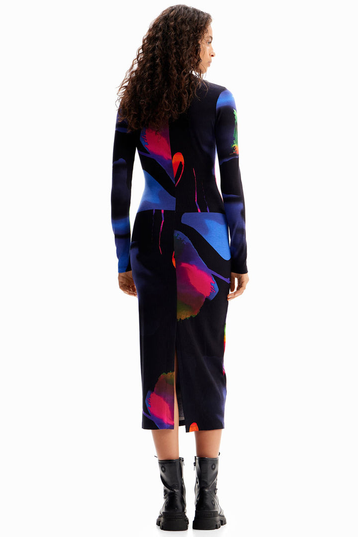 LS Neon Printed Knit Midi Dress