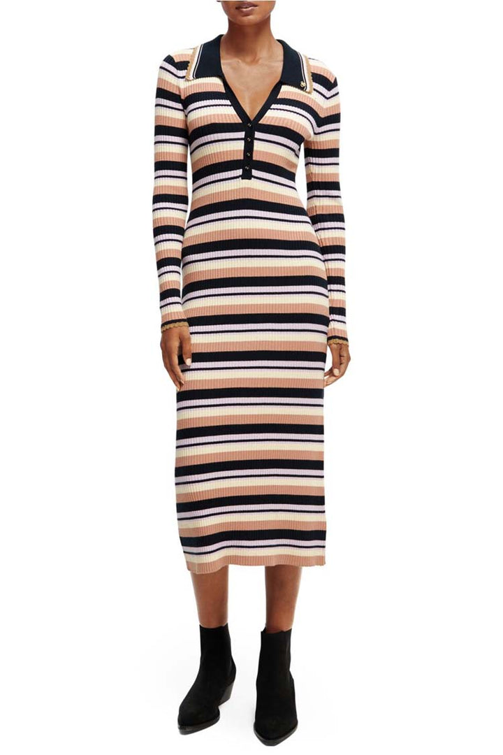 LS Rib Knitted Polo Midi Dress
