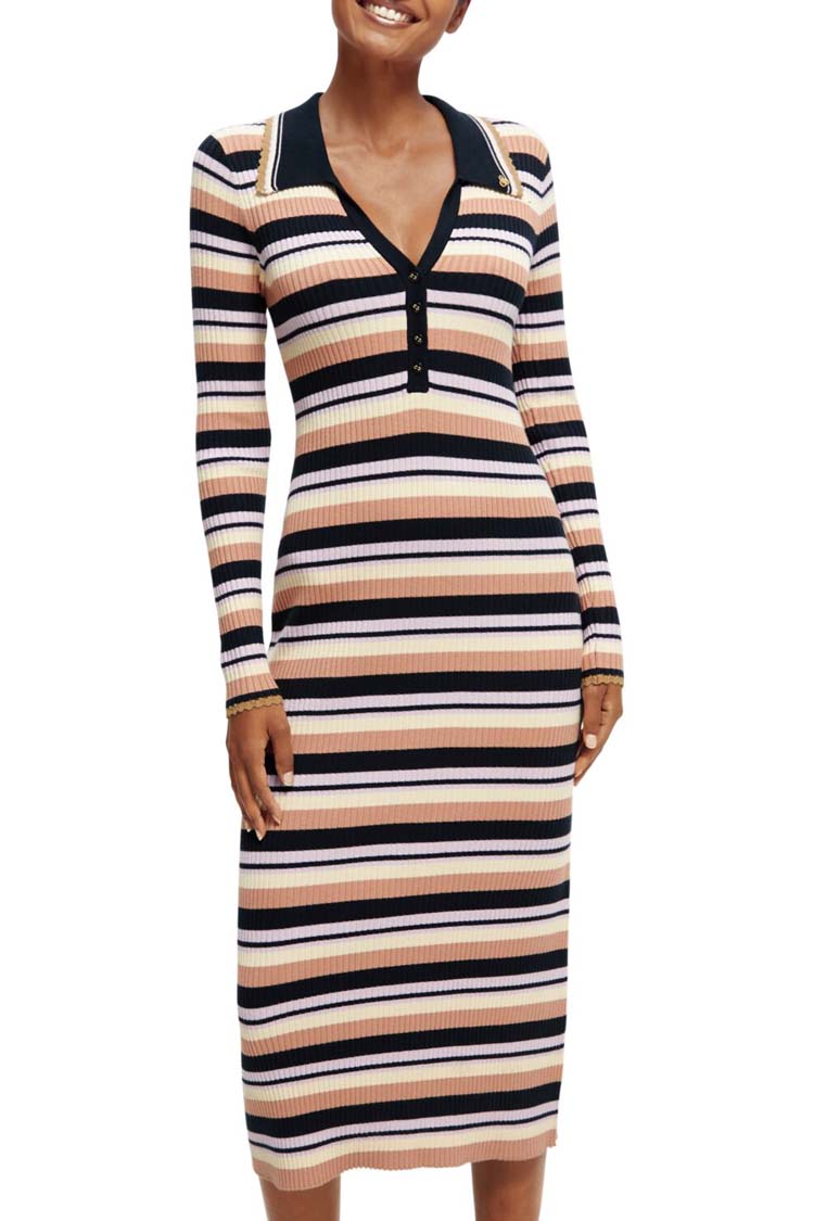 LS Rib Knitted Polo Midi Dress