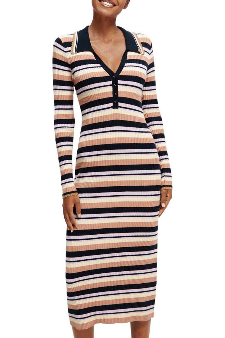 LS Rib Knitted Polo Midi Dress | FINAL SALE