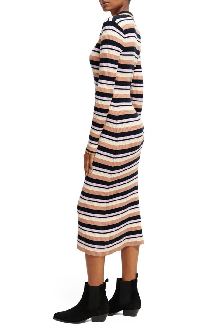 LS Rib Knitted Polo Midi Dress
