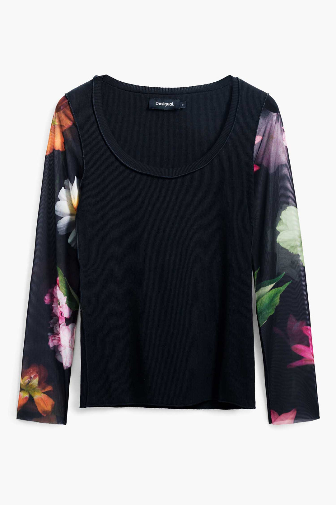 LS Tulle T-shirt w Floral Sleeve
