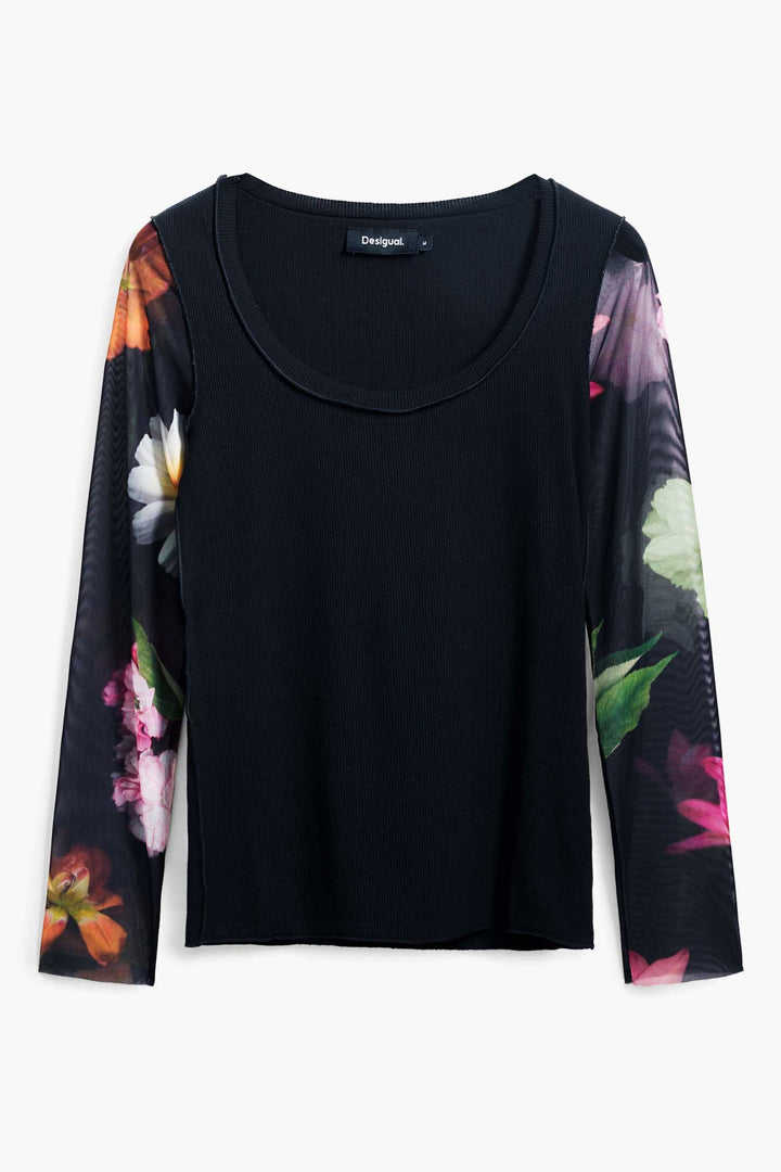 LS Tulle T-shirt w Floral Sleeve