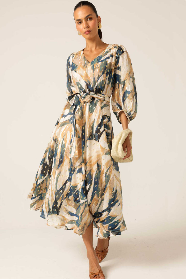 La Mer Midi Dress in Caramel Navy