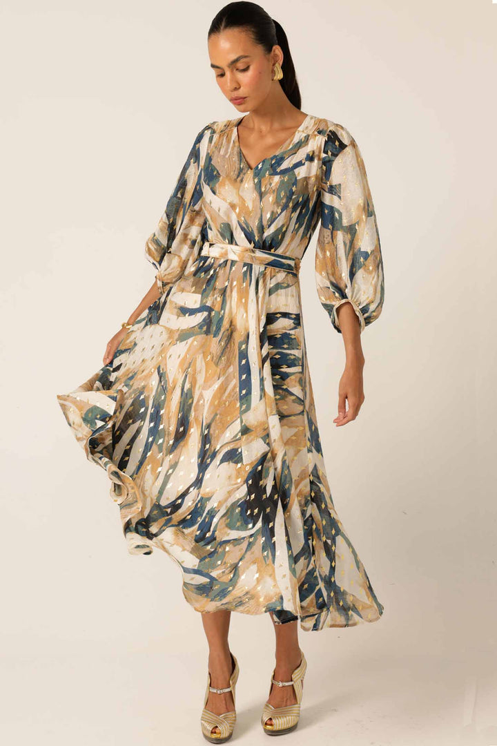 La Mer Midi Dress in Caramel Navy