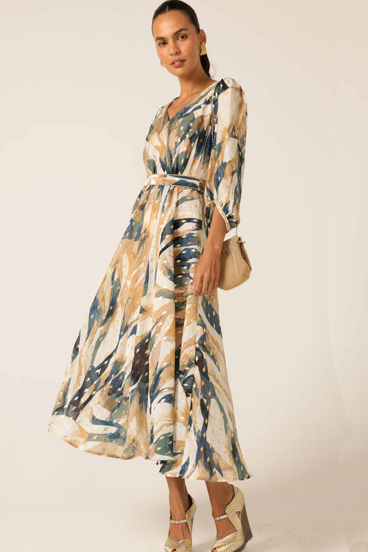 La Mer Midi Dress in Caramel Navy
