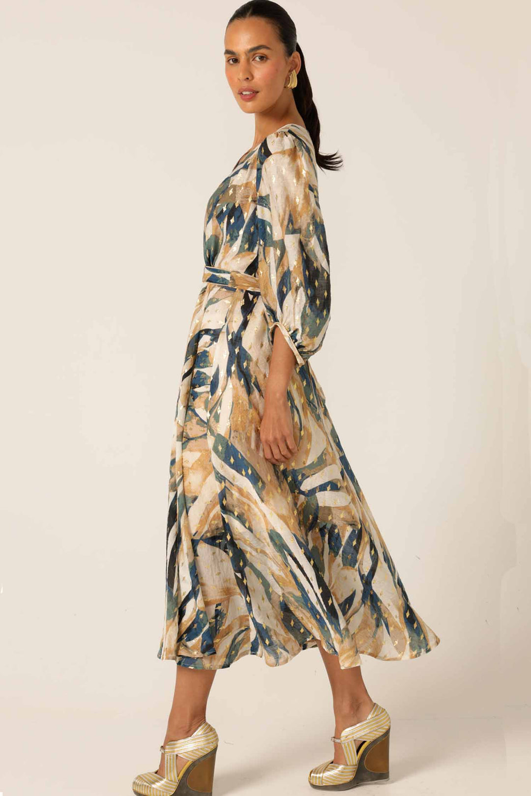 La Mer Midi Dress in Caramel Navy