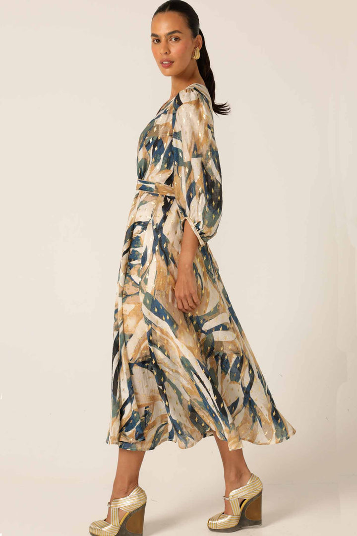 La Mer Midi Dress in Caramel Navy