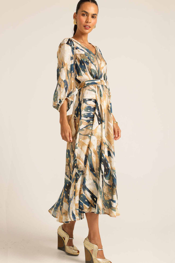 La Mer Midi Dress in Caramel Navy
