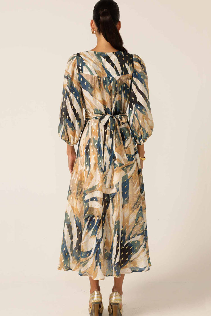 La Mer Midi Dress in Caramel Navy