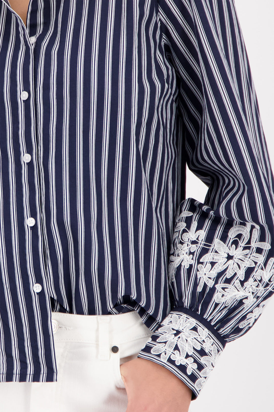 Lace Detail Shirt in Marine Pinstripe
