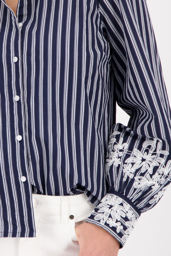 Lace Detail Shirt in Marine Pinstripe