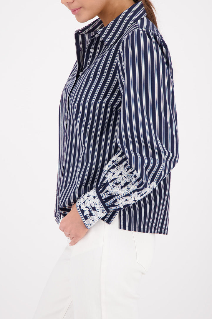 Lace Detail Shirt in Marine Pinstripe