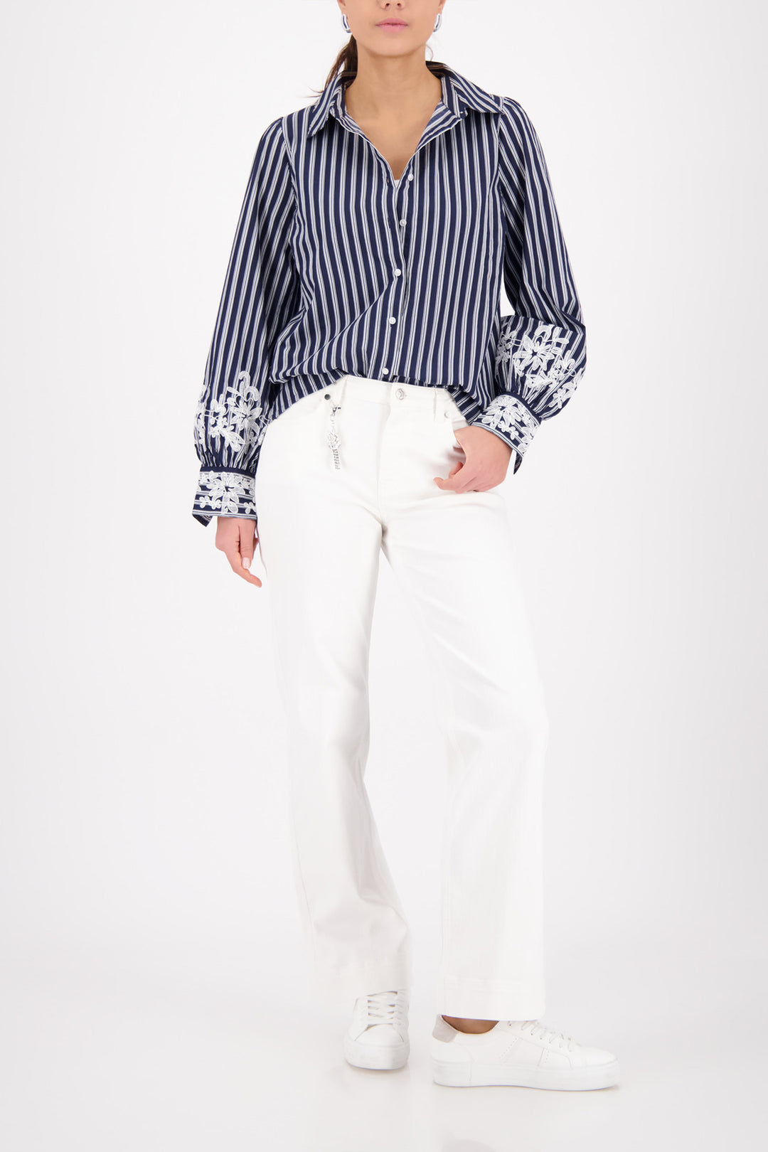 Lace Detail Shirt in Marine Pinstripe