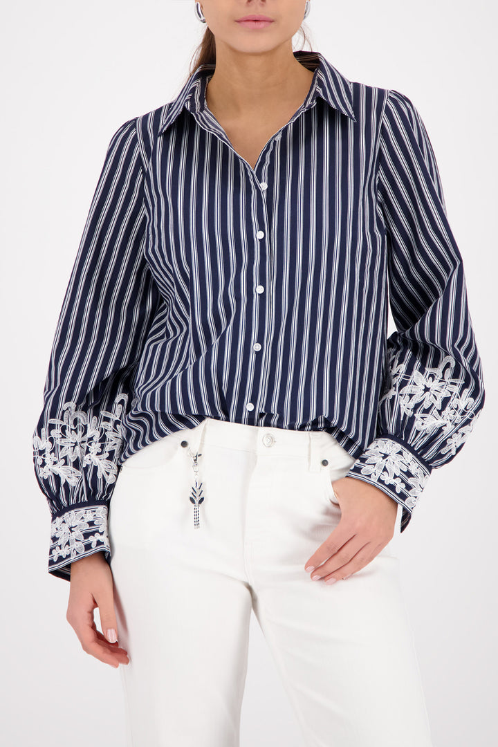 Lace Detail Shirt in Marine Pinstripe