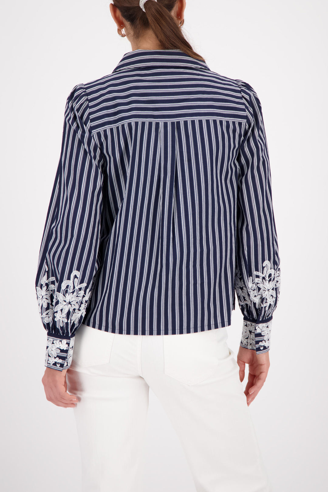 Lace Detail Shirt in Marine Pinstripe