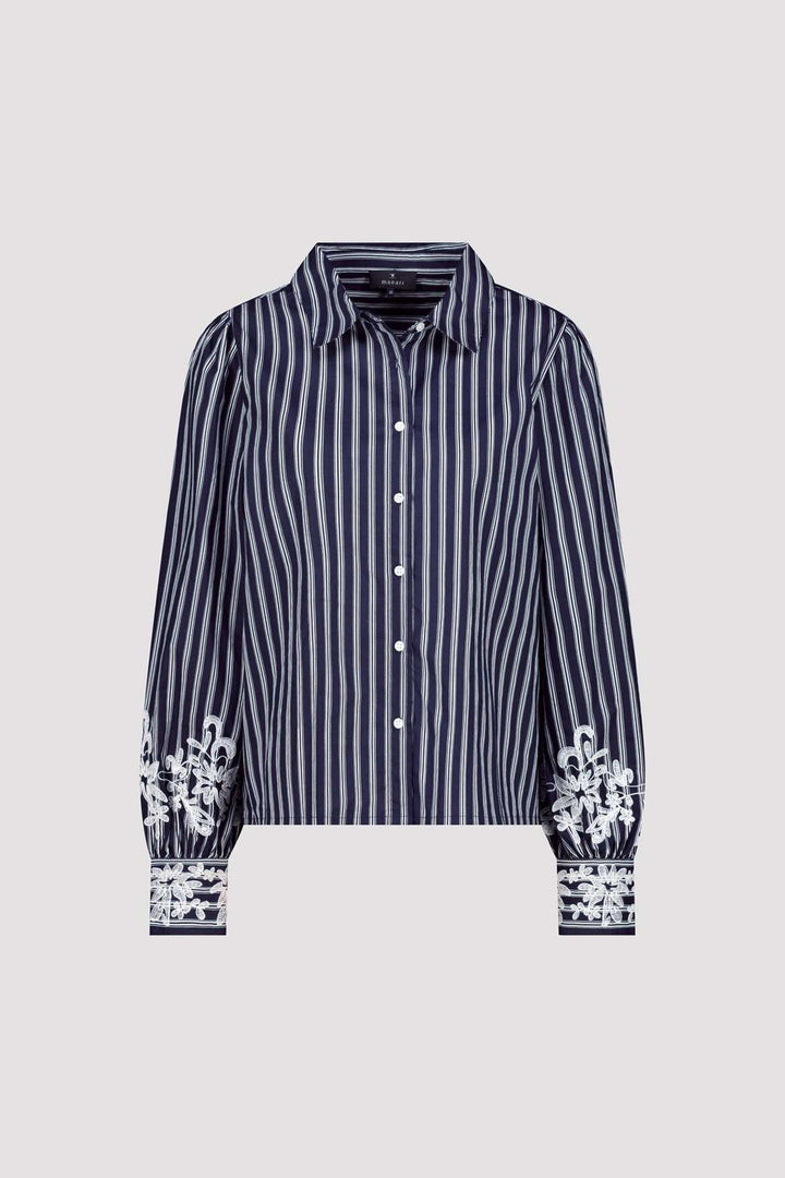 Lace Detail Shirt in Marine Pinstripe