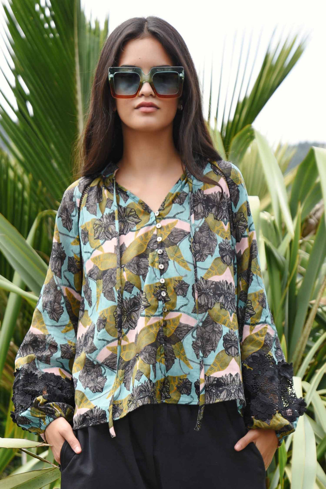 Lace To The Top Blouse in Lotus Of Love