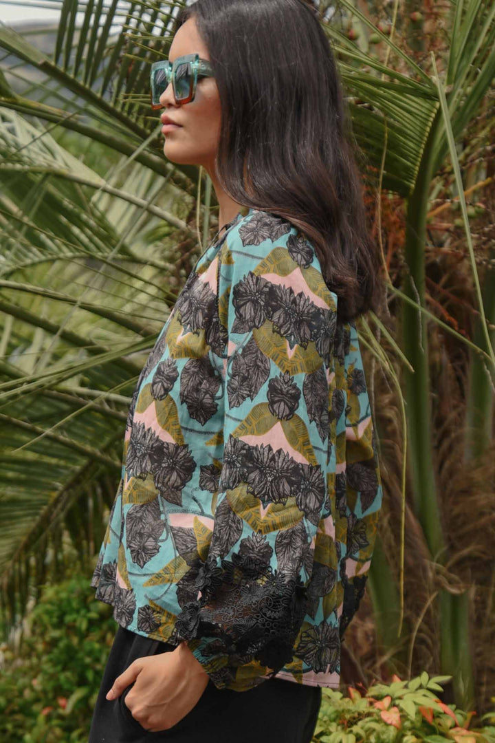 Lace To The Top Blouse in Lotus Of Love