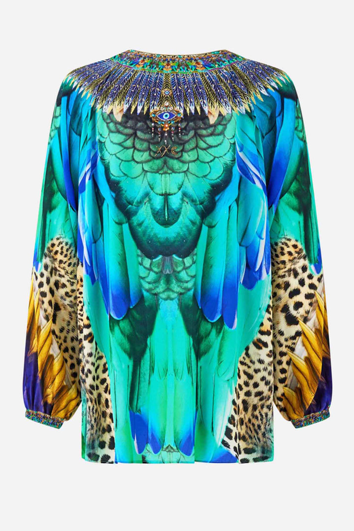Lace Up Blouse in Jungle Flight