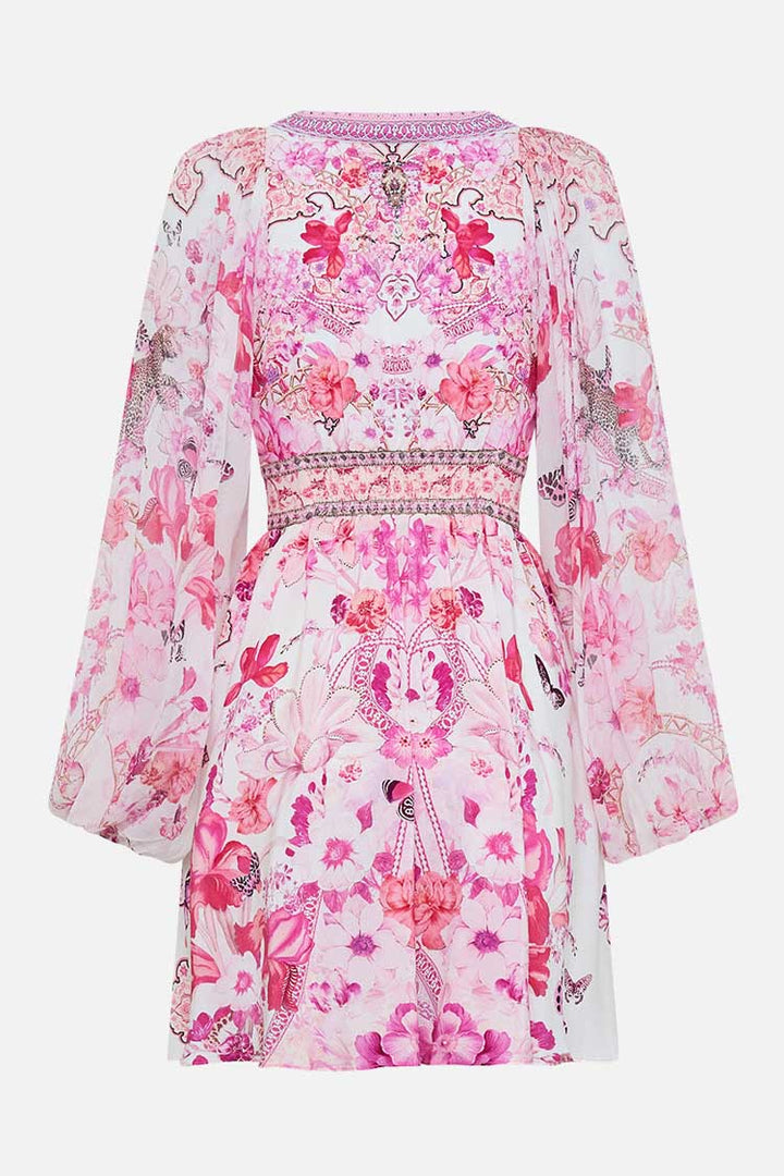 Lace Up Front Short Dress in Botanical Novella