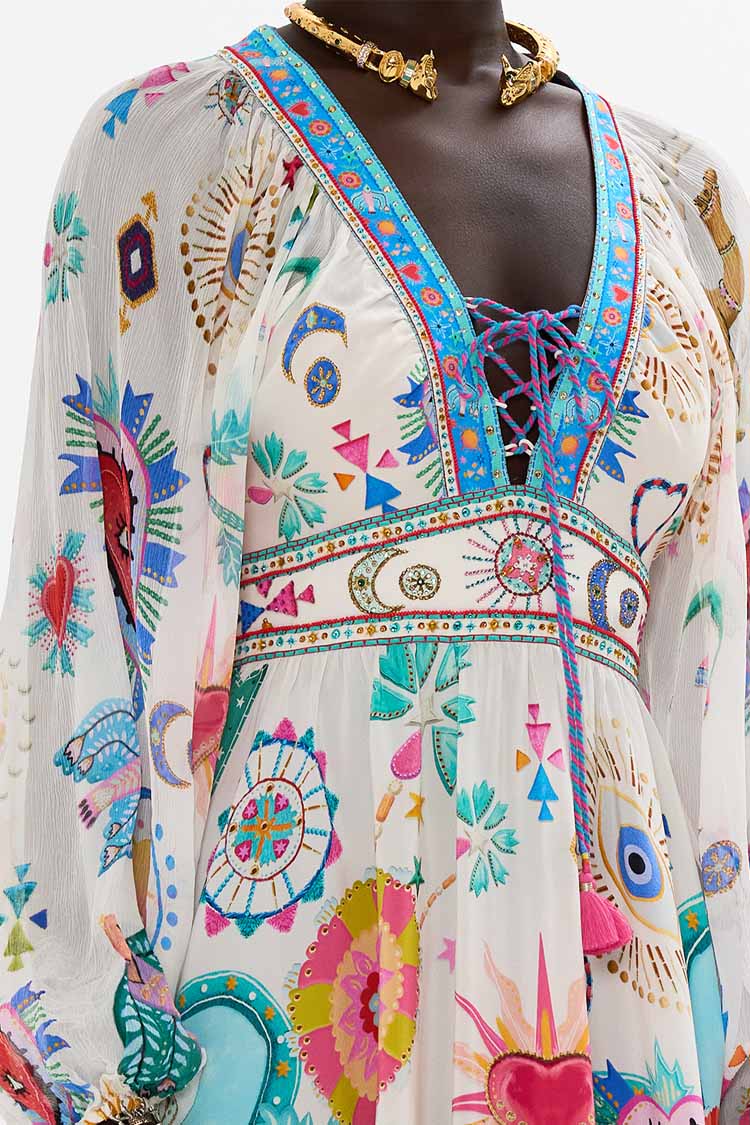 Lace Up Front Short Dress in Living in Colour