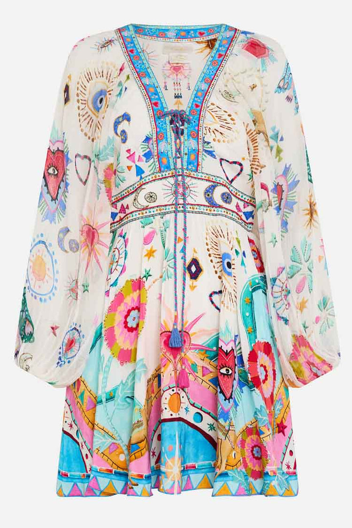 Lace Up Front Short Dress in Living in Colour