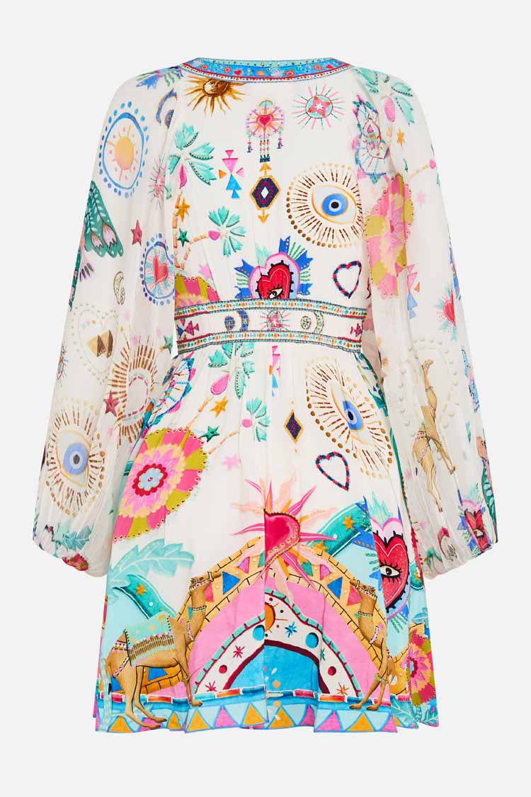 Lace Up Front Short Dress in Living in Colour