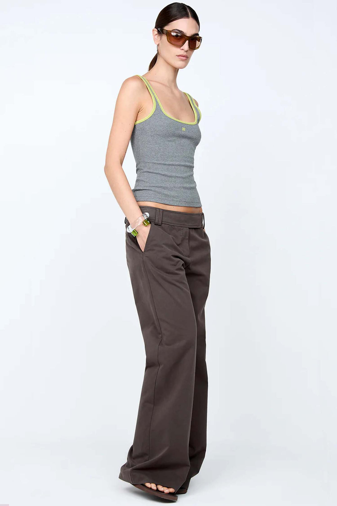 Lana Square Neck Tank in Grey Marle Lime
