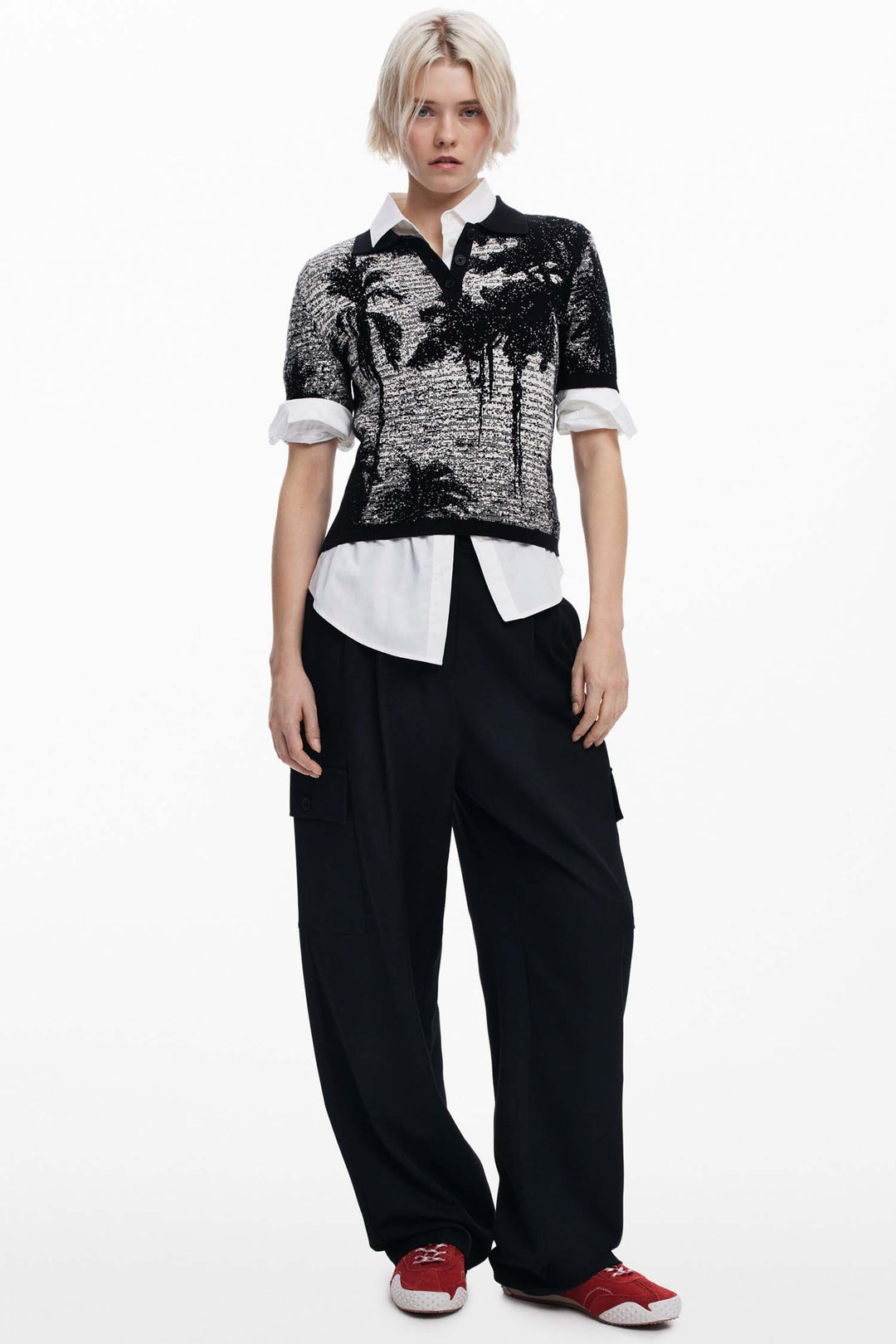 Landscape Print Polo Knit Tee
