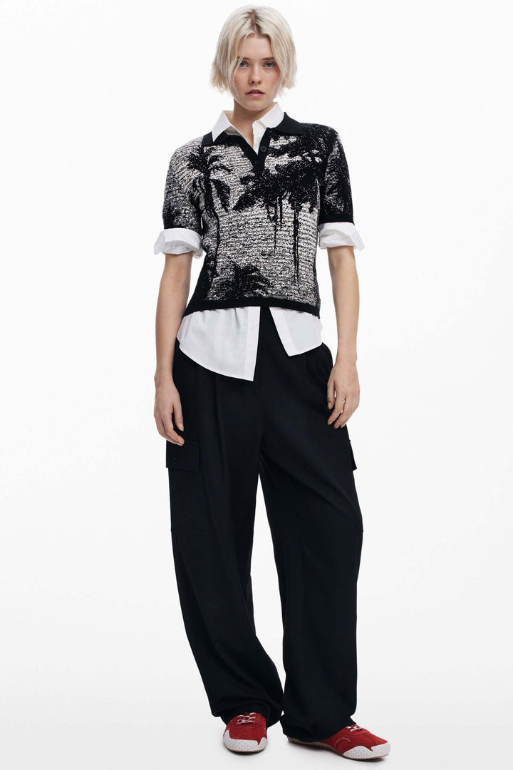 Landscape Print Polo Knit Tee