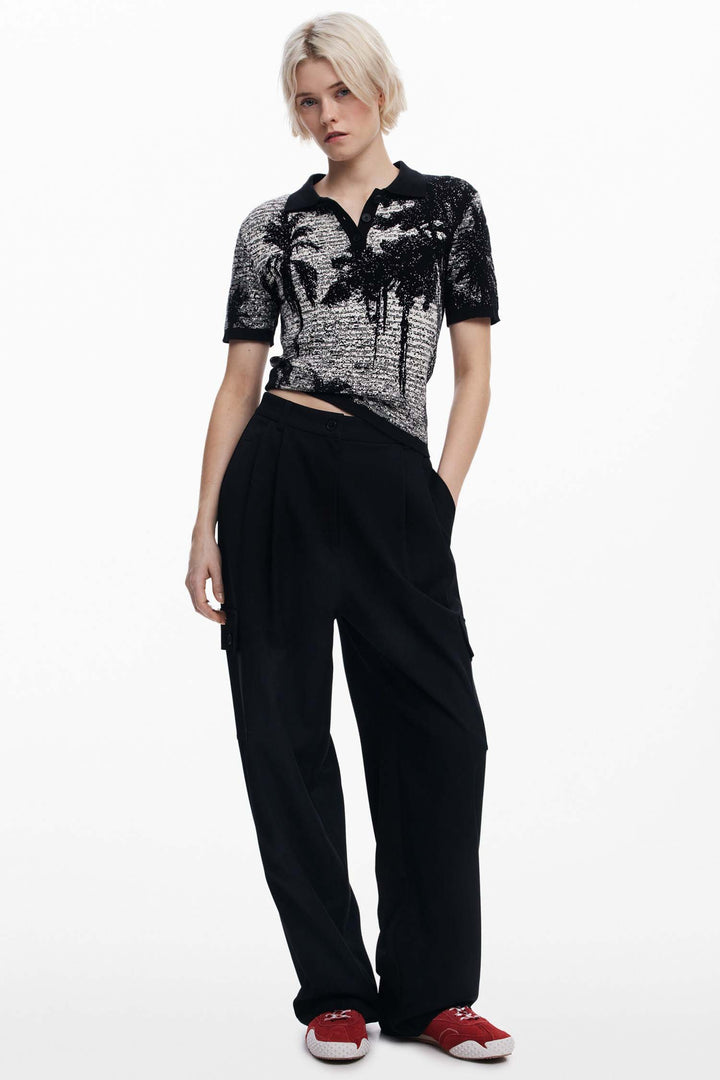 Landscape Print Polo Knit Tee