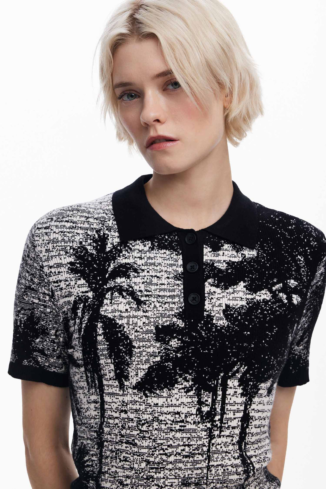 Landscape Print Polo Knit Tee