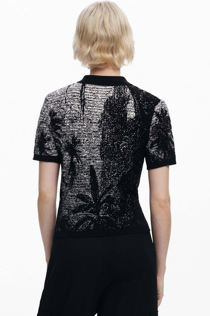 Landscape Print Polo Knit Tee