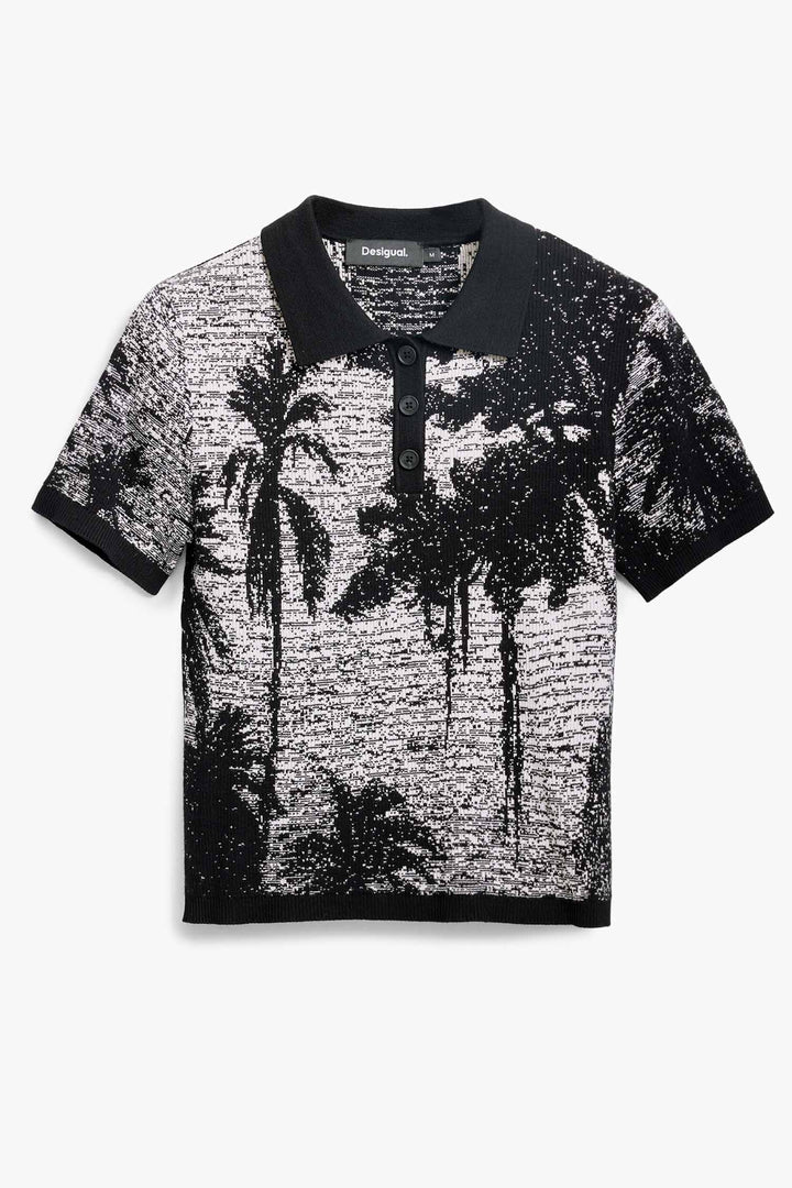 Landscape Print Polo Knit Tee