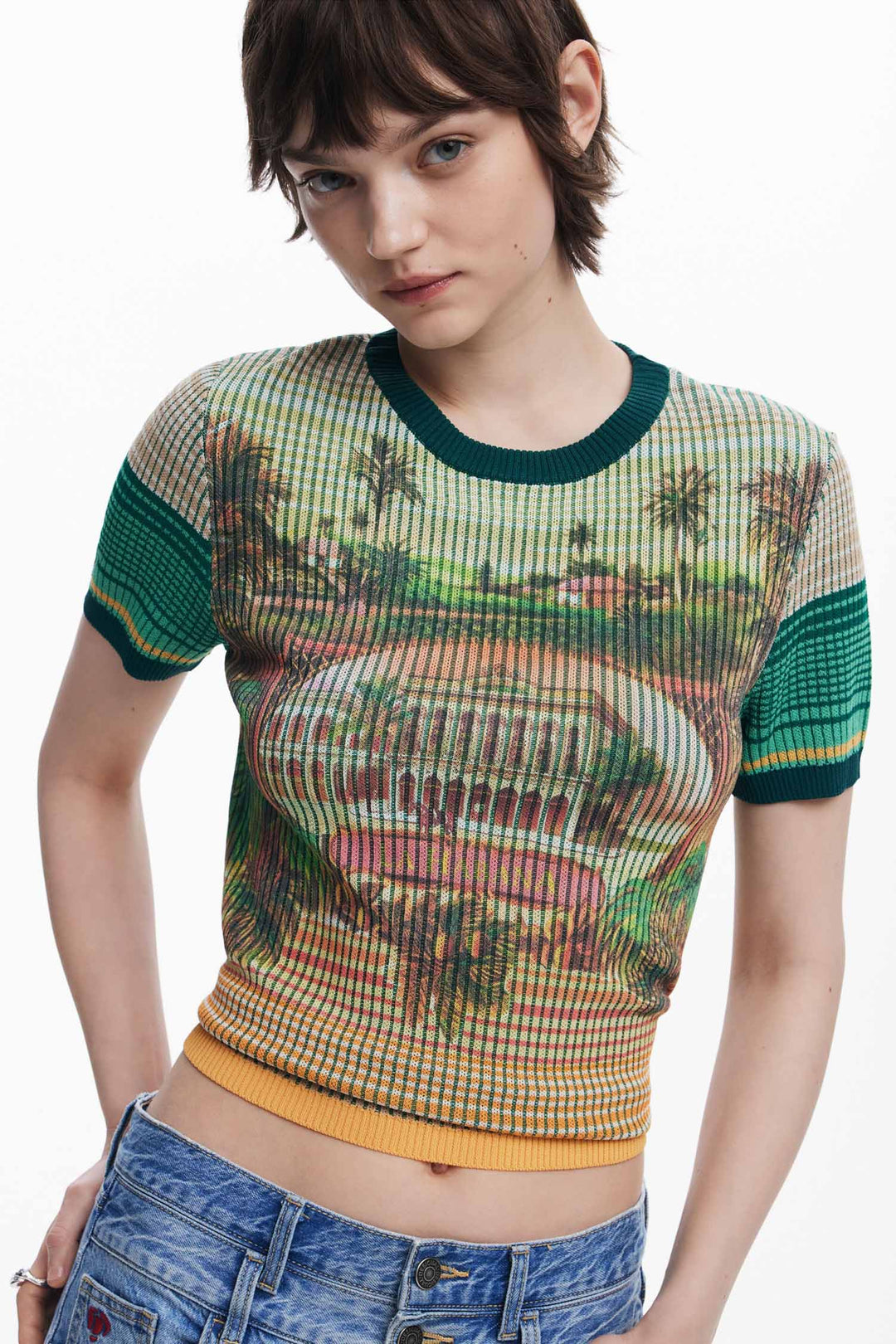 Landscape Print SS Knit T-shirt