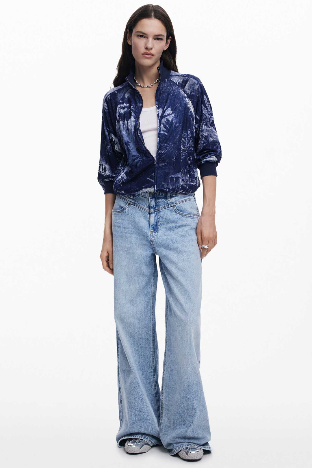 Landscape Print Zip Sweatshirt Jacket