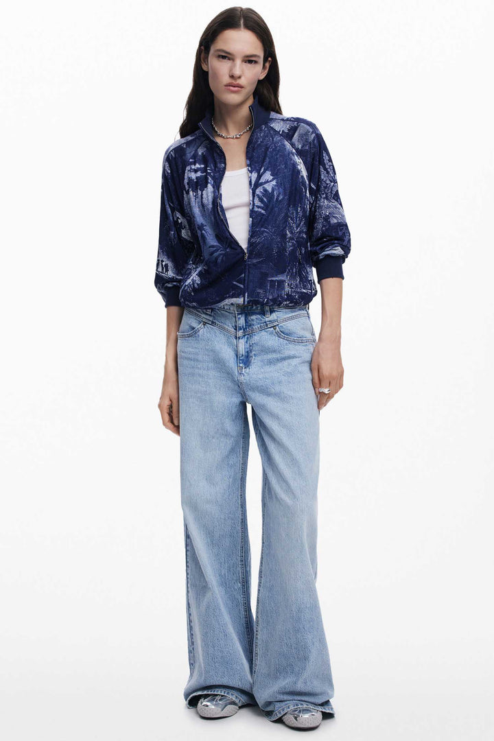 Landscape Print Zip Sweatshirt Jacket