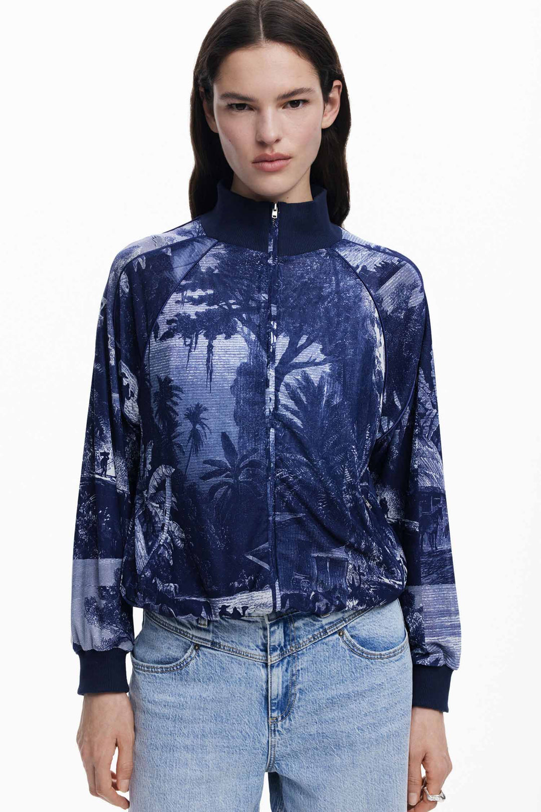 Landscape Print Zip Sweatshirt Jacket